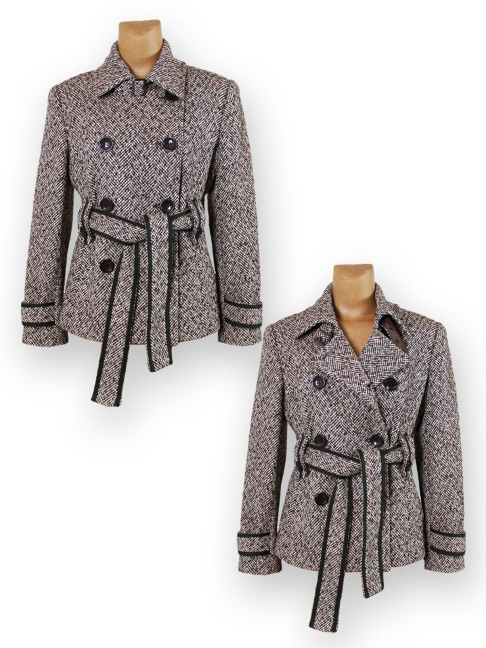Gilani Double-breasted Herringbone Tweed Jacket Size 12